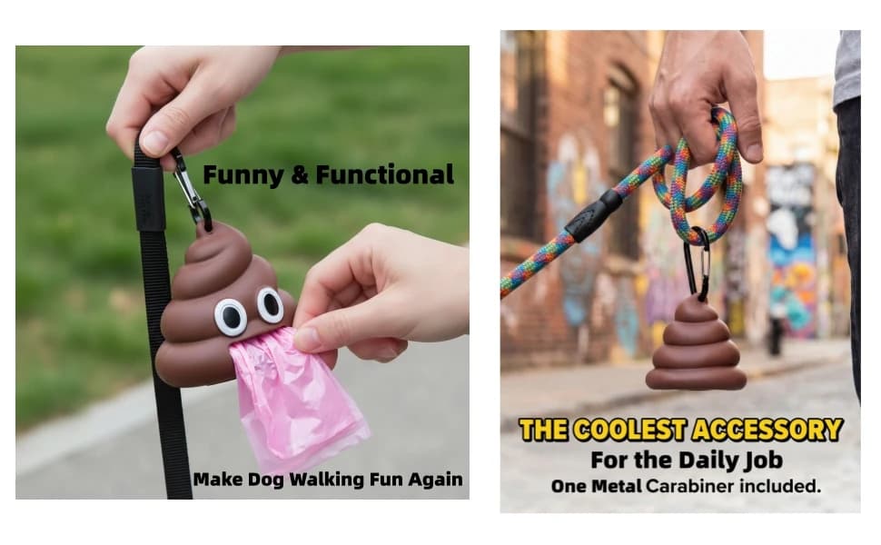 Dog Poop Bag Dispenser for Dog Leash — Poop Shape Sturdy Holder — Funny Dog Poop Bag Holder