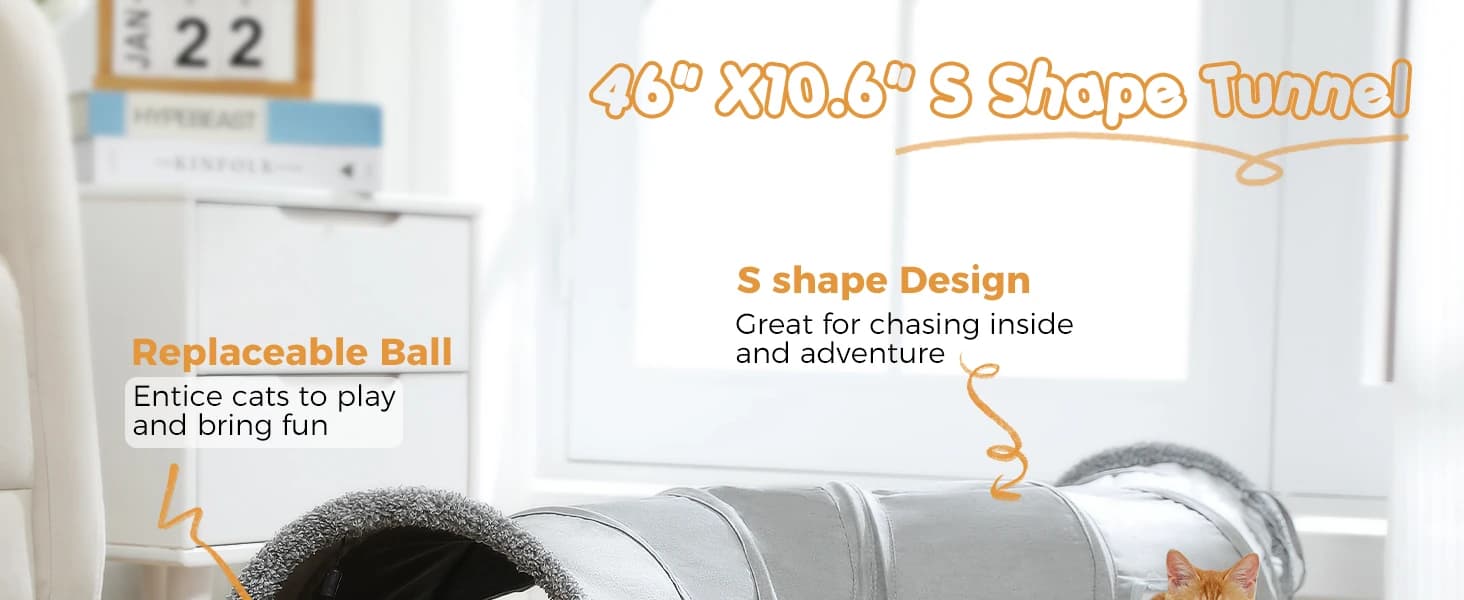 Cat Tunnel S Shape Cat Tunnels for Large and Indoor Cats 51”Long — product details