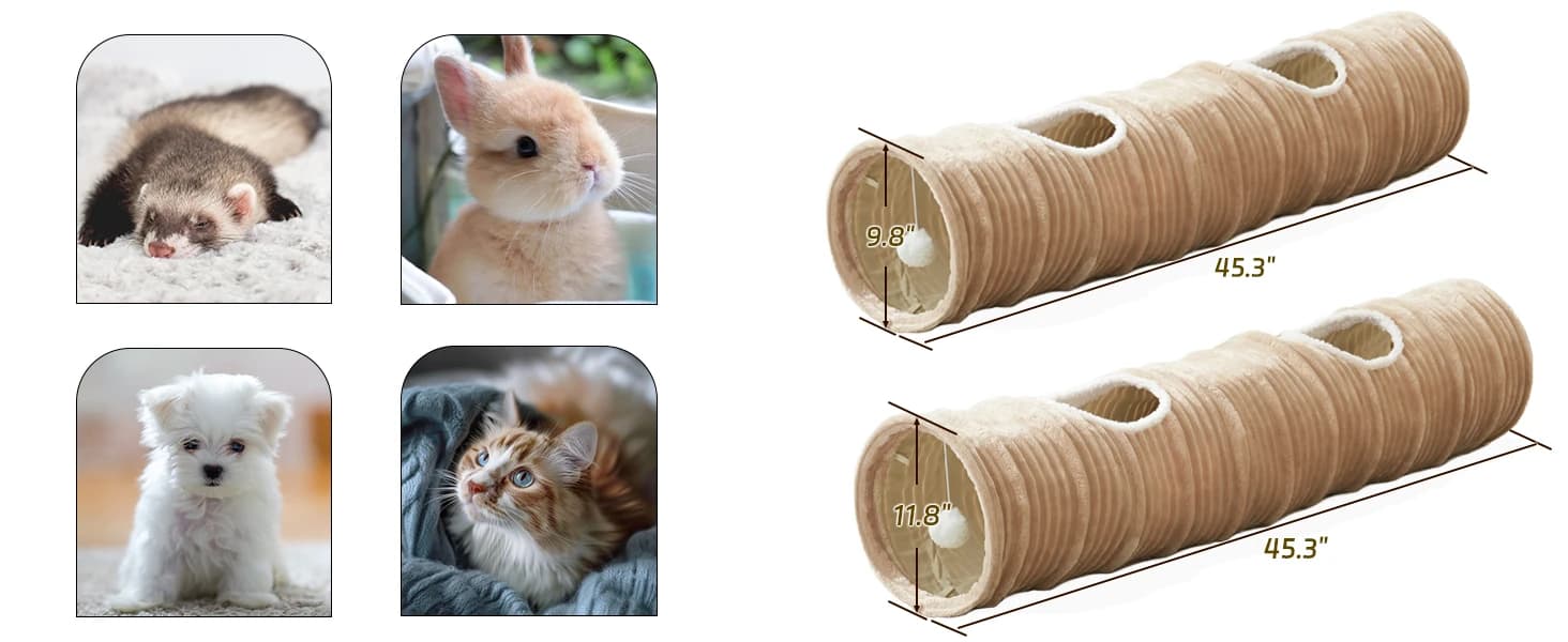 Cat Tunnel for Indoor Cats — Cats Toys Collapsible Tunnel Straight Tube with a Fun Ball and 2 Holes — product details