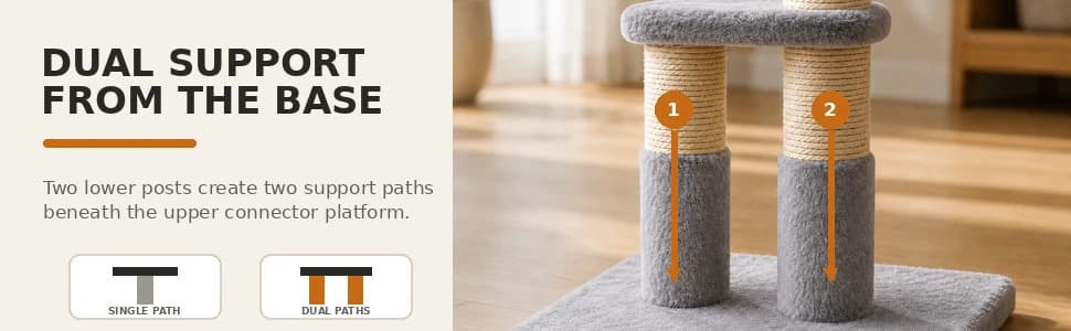 Tall Cat Scratching Post, Double Lower Posts Extra Stable Cat Post Tree Scratcher with Sisal Rope and Teasing 4 — collection imagery