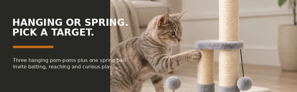 Tall Cat Scratching Post, Double Lower Posts Extra Stable Cat Post Tree Scratcher with Sisal Rope and Teasing 4 — collection imagery
