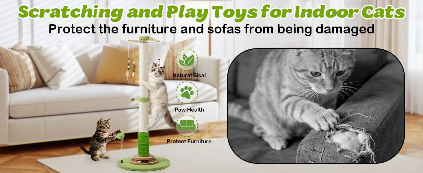 38" Tall Sisal Cat Scratching Post with Stable Base for Indoor Adult Cats — product details