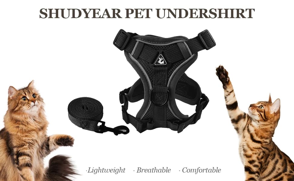 Cat Chest Harness and Leash Set Adjustable Anti-Escape Soft Mesh Cat Vest for Walking Outdoor(Blcak — Pet Retainer that is pet friendly!