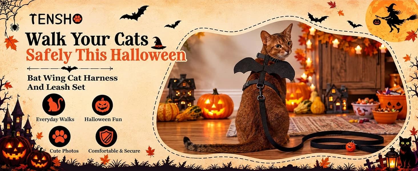 Cat Harness and Leash with Bat Wings Escape Proof Adjustable — product details