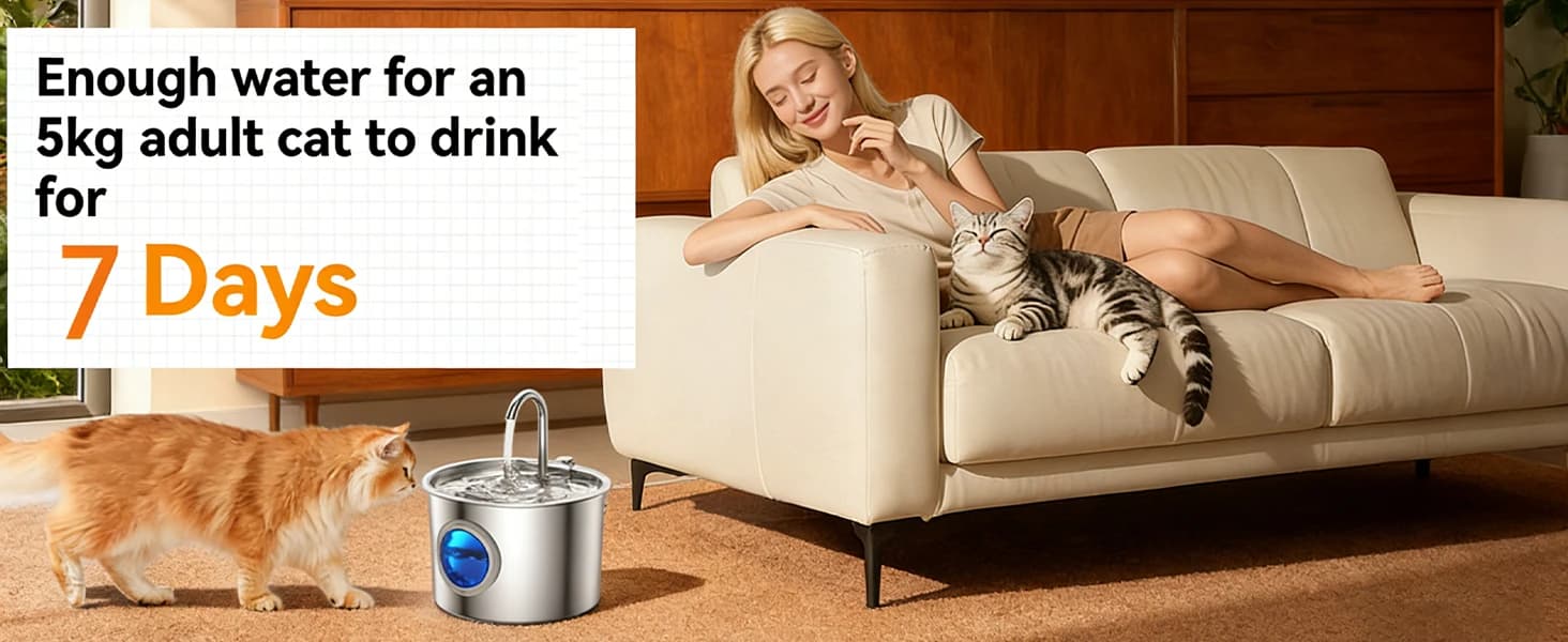 Cat Water Fountain Advanced 304 Stainless Steel 2.2L/74oz with Detachable Tank — product details
