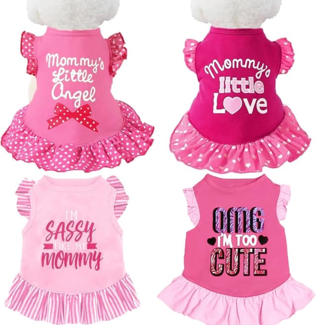4 Pieces Dog Dress Shirt Puppy Clothes for Small Girl Cute Doggie Dresses Summer Clothes Apparel for Dogs and