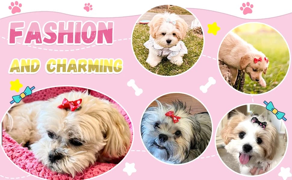 60PCS (30 Paris) Cute Puppy Dog Small Bowknot Hair Bows with Metal Clips Handmade Hair Accessories Bow Pet — product details