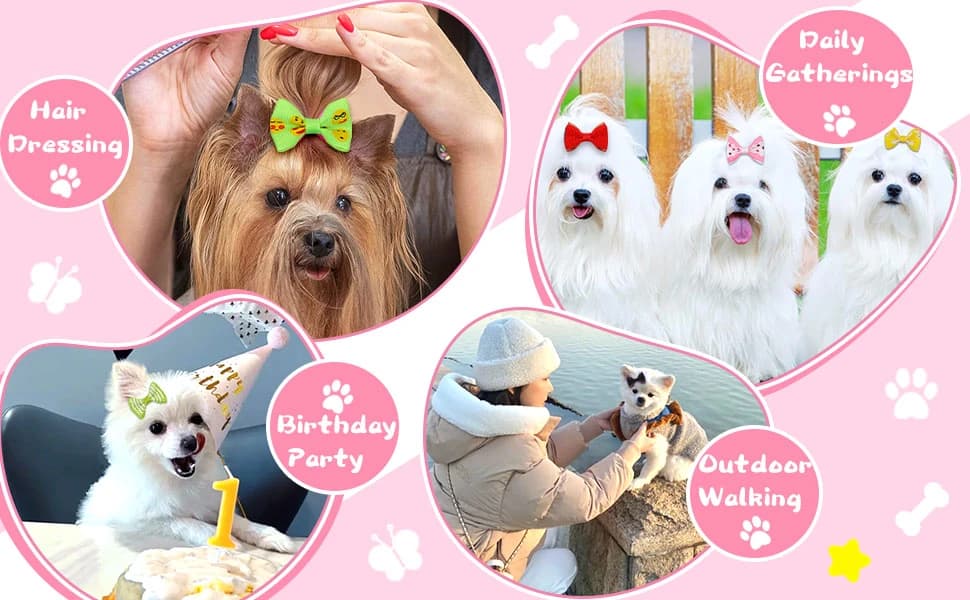 60PCS (30 Paris) Cute Puppy Dog Small Bowknot Hair Bows with Metal Clips Handmade Hair Accessories Bow Pet — product details
