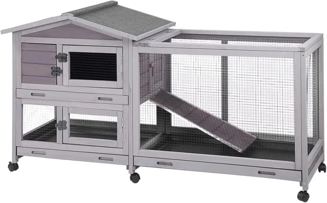 Rabbit Hutch Outdoor Indoor Rabbit Cage Chicken Coop with Casters Guinea Pig Cage with 3 Deep No Leakage Pull