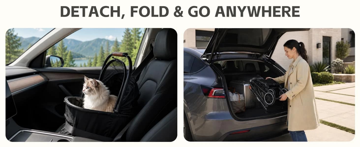 Folding Pet Stroller for Cats and Small Dog with Detachable Carrier — product details