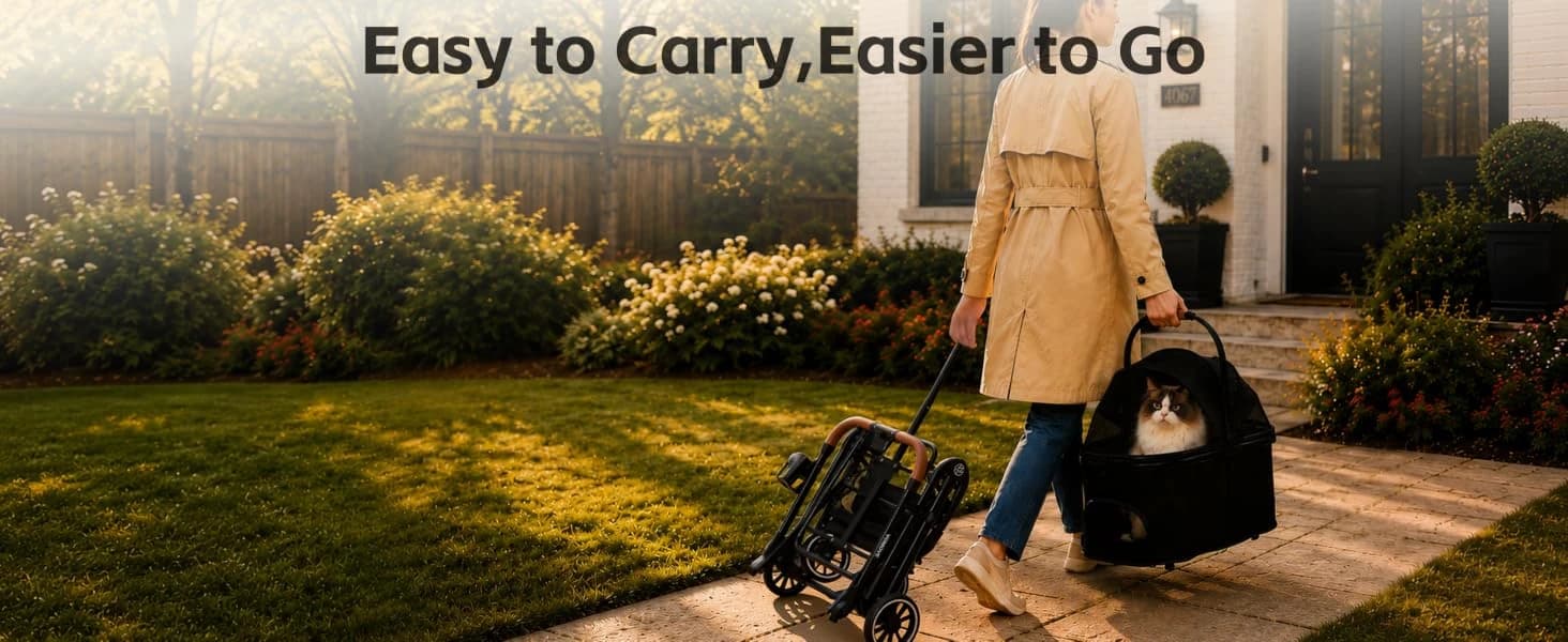 Folding Pet Stroller for Cats and Small Dog with Detachable Carrier — product details