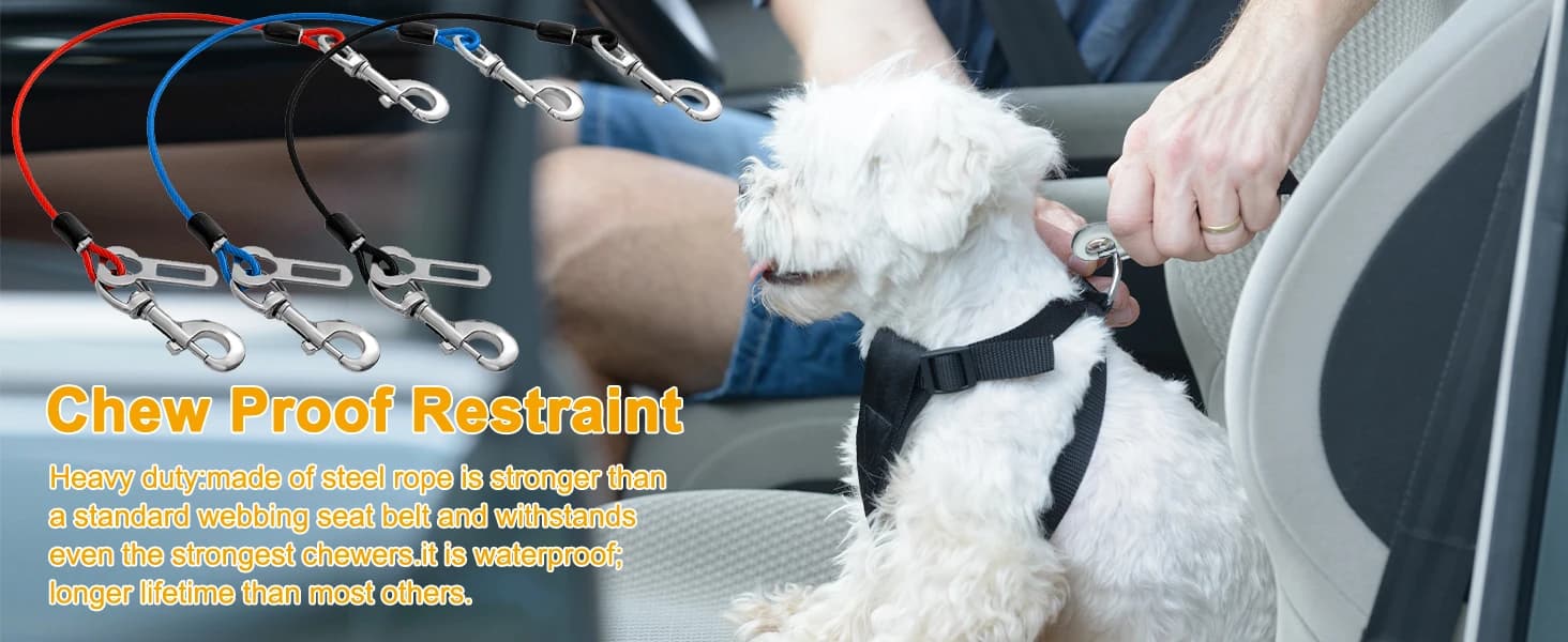 Dog Seat Belt Harness for Car,2pcs Dog Seatbelt of Coated Wire Leash Safety Restraint — For Yard — Camping, Park, Outside