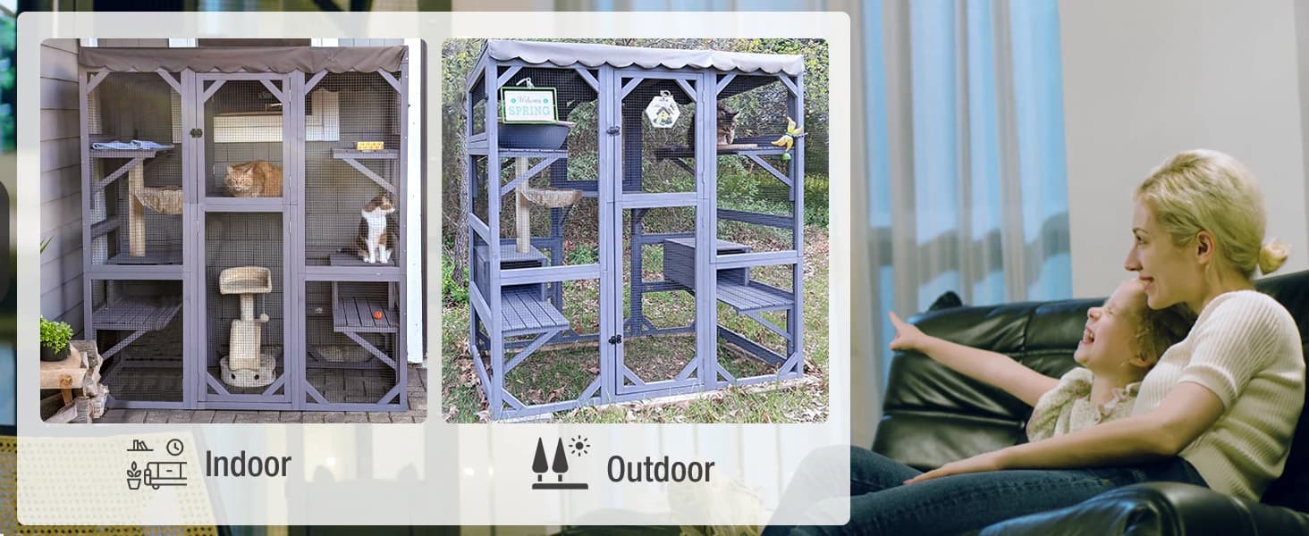 Cat House Window Outdoor Catio Cat Enclosures with 7 Platforms — Nice Cat Catio To Complete A Lovely House!
