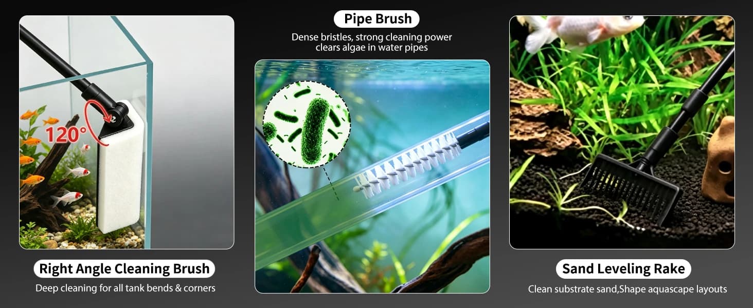 Aquarium Clean Tool — 6 in 1 Fish Tank Cleaning Kit Algae Scraper Scrubber Pad Adjustable Long Handle Fish Tank — product details