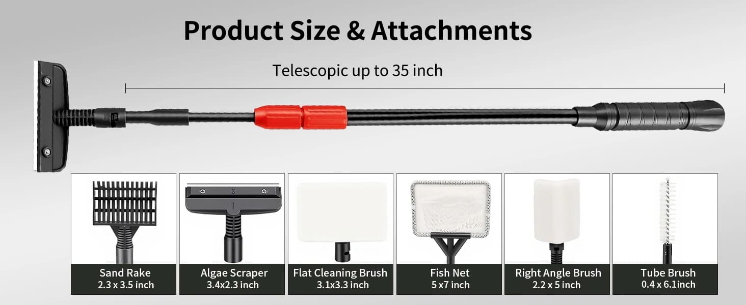 Aquarium Clean Tool — 6 in 1 Fish Tank Cleaning Kit Algae Scraper Scrubber Pad Adjustable Long Handle Fish Tank — product details