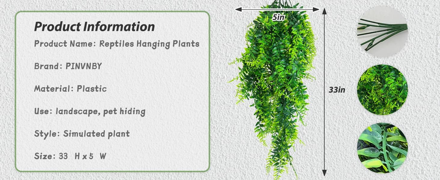 Reptile Plants Hanging Fake Vines Boston Climbing Terrarium Plant with Suction Cup for Bearded Dragons Lizards — product details