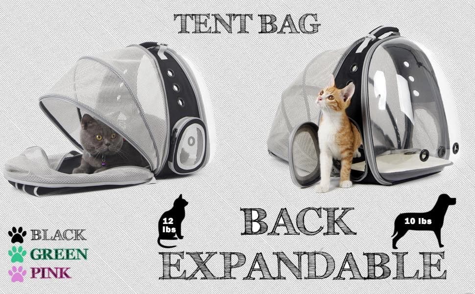 Back Extension Cat Travel Carrier Backpack — BACK EXPANDABLE - A giant tent bag for rest