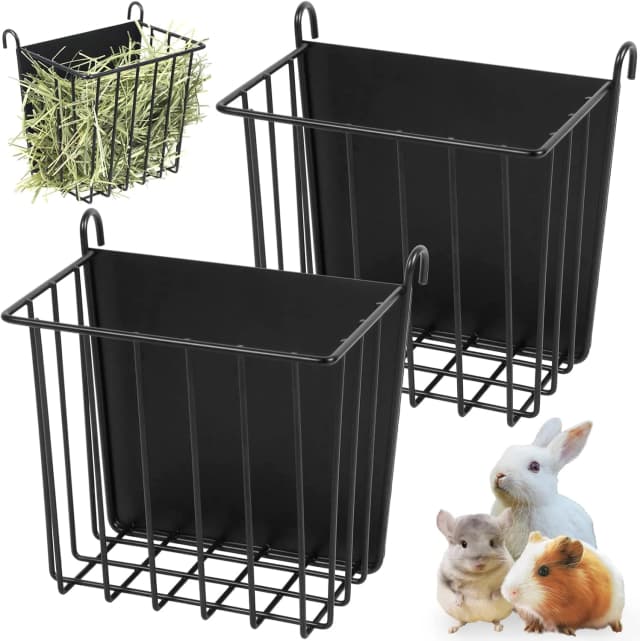 2PCS Rabbit Hay Feeder Guinea Pig Hay Feeder with Heavy-Duty Metal Frame Rabbit Hay Holder for Cage - Bunny Hay
