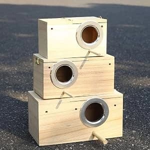 Wood Parakeet Nest Box with Natural Nesting Pads — Multiple Sizes Available to Protect the Safety of Birds.
