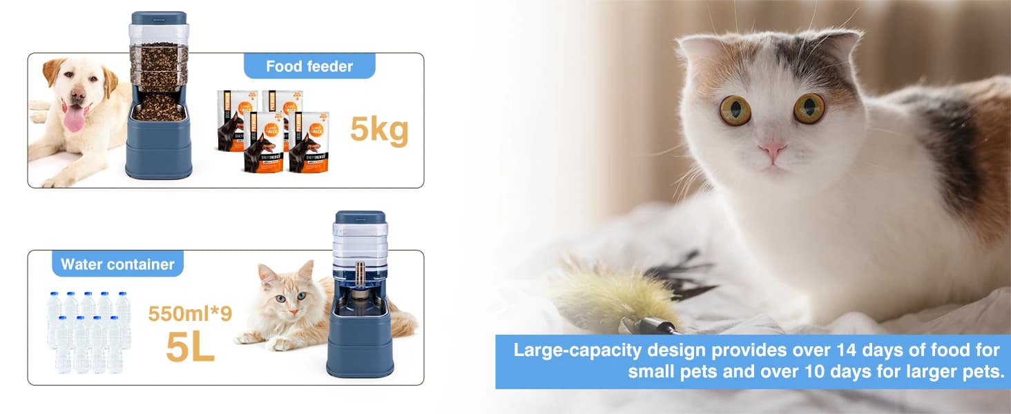2 Pack Automatic Cat Feeder and Water Dispenser 1.3Gallon Dog Gravity Food Feeder and Water with Ice Pack — product details