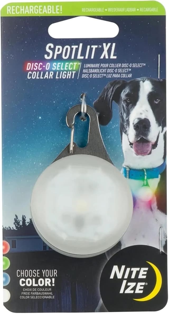 SpotLit XL Rechargeable Collar Light - Disc-O Select - Clip-On Pet Accessory for Nighttime Visibility