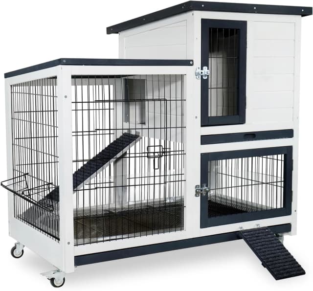 2-Story Indoor and Outdoor Rabbit Hutch with Urine Guards & Dual Trays