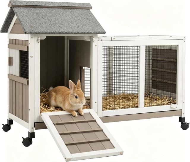 Outdoor Rabbit Hutch 2-Story Indoor Bunny Cage with Run