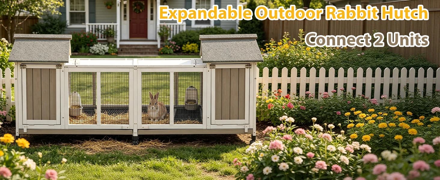 Outdoor Rabbit Hutch 2-Story Indoor Bunny Cage with Run — Expandable Outdoor Bunny Cage for Mutiple Pets