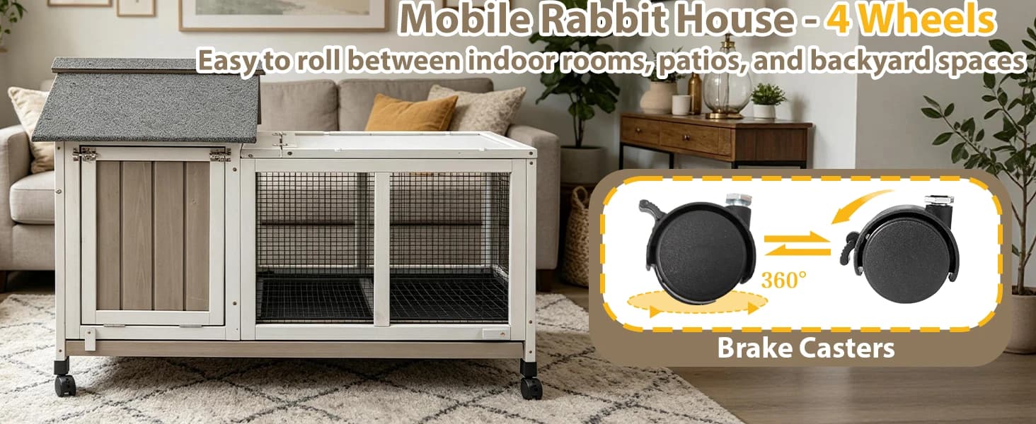 Outdoor Rabbit Hutch 2-Story Indoor Bunny Cage with Run — Shade, Rain Coverage and Natural Light for Bunnies Outdoors
