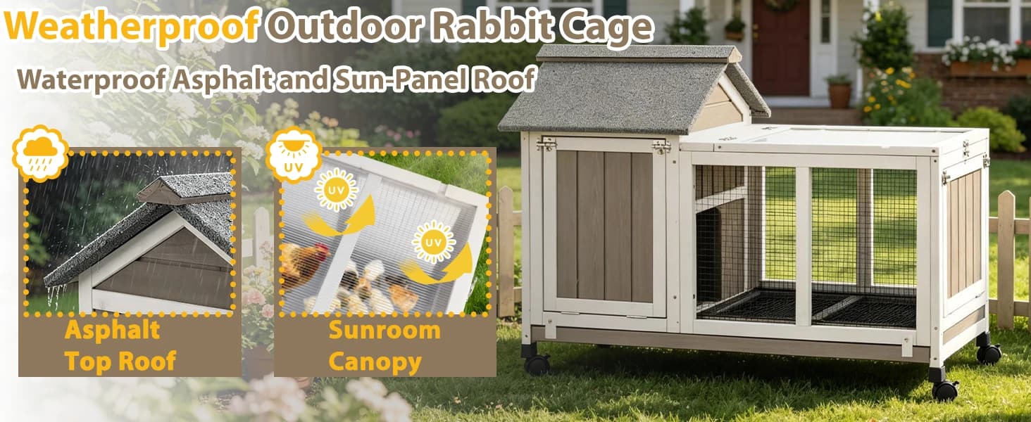 Outdoor Rabbit Hutch 2-Story Indoor Bunny Cage with Run — Shade, Rain Coverage and Natural Light for Bunnies Outdoors