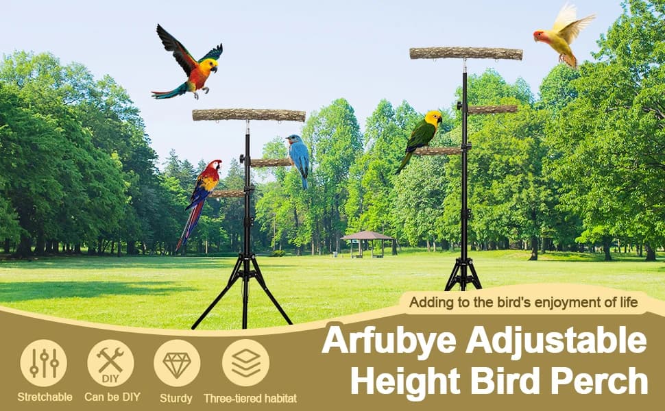 3-Layer 16-63 Inch Height Adjustable Bird Perch Pepper Wood Birds Training Perch Stand Parakeet Perches Outdoor — product details