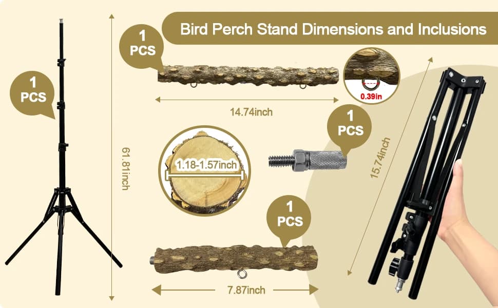3-Layer 16-63 Inch Height Adjustable Bird Perch Pepper Wood Birds Training Perch Stand Parakeet Perches Outdoor — product details