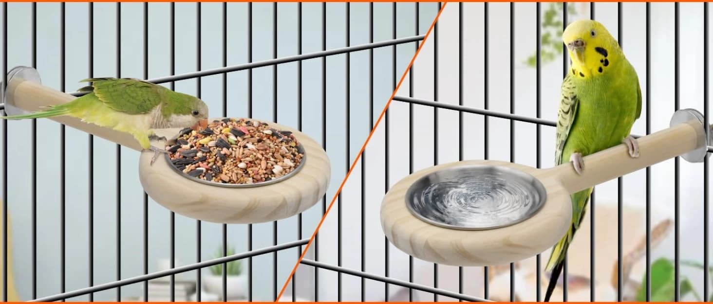 Bird Perch Bird Feeding Cup Parrot Wood Perch Stand Toy Bird Cage Accessory for Parakeet Lovebird Conure Budgie — collection imagery