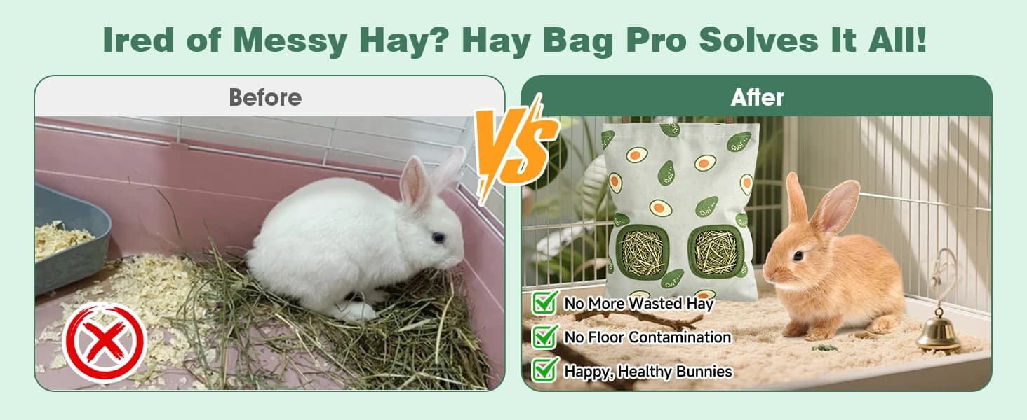 Rabbit Hay Bag — 2 Pack - 2 Holes Hanging Bunny Hay Feeder Holder — product details