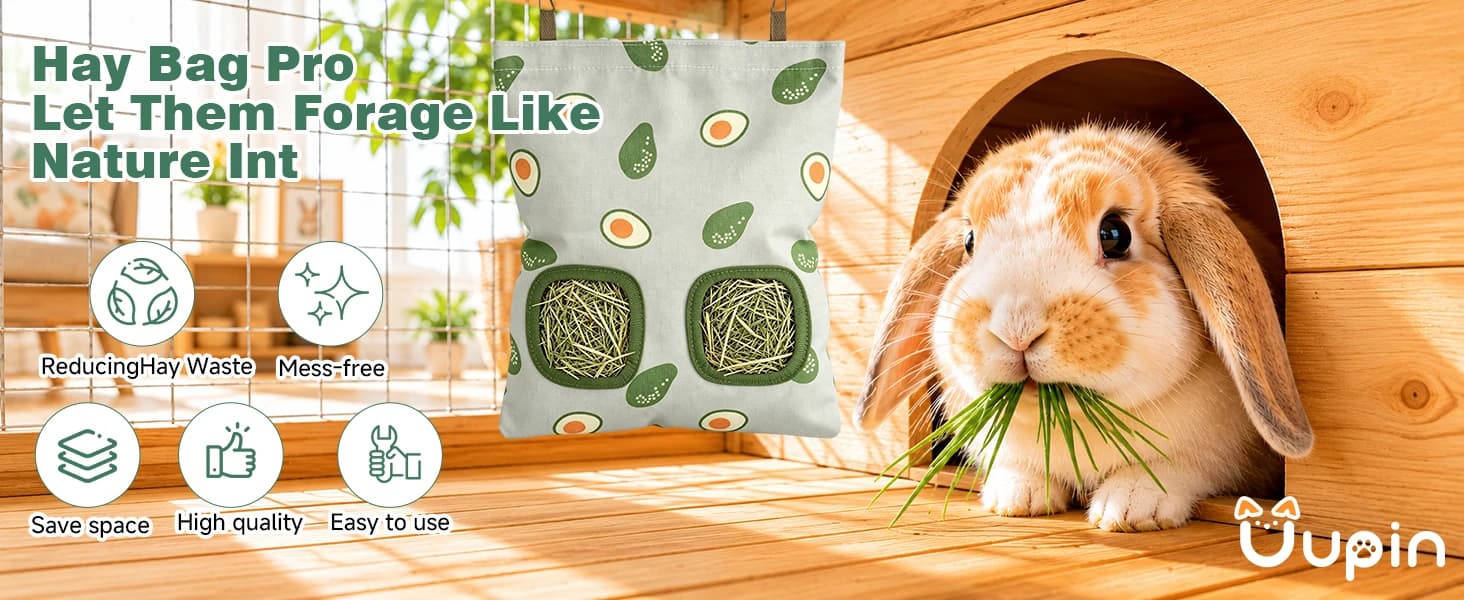 Rabbit Hay Bag — 2 Pack - 2 Holes Hanging Bunny Hay Feeder Holder — product details