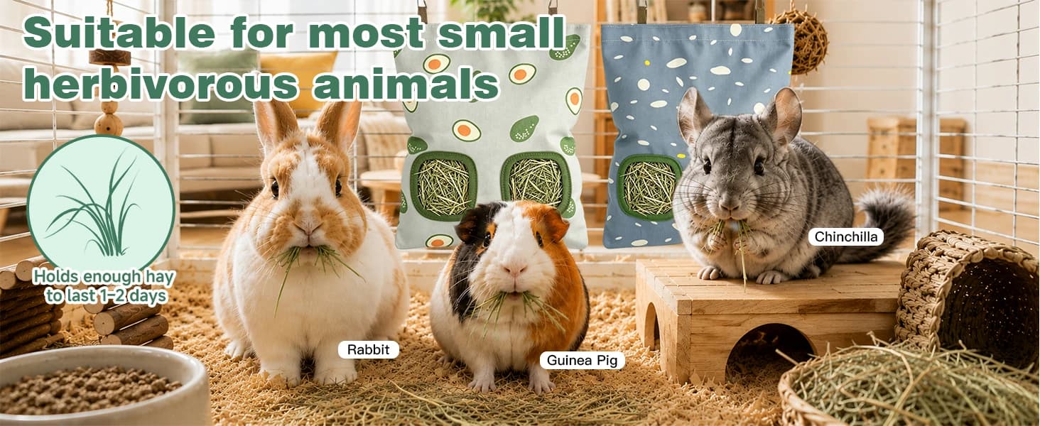 Rabbit Hay Bag — 2 Pack - 2 Holes Hanging Bunny Hay Feeder Holder — product details