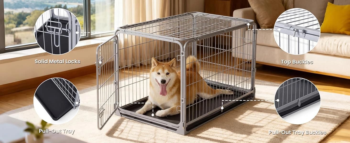 Collapsible Dog Crate for Medium Dogs - 36 inch Escape Proof Metal Dog Kennel with Double Door — product details