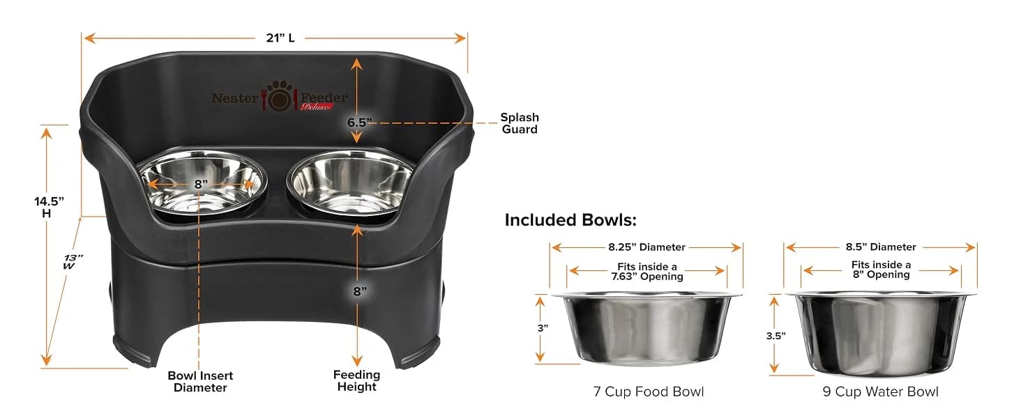 Neater Feeder Deluxe Mess Proof Dog Bowls Elevated for Large Dogs Over 40 lbs — Made in USA — Neater Feeder Deluxe Large Dimensions