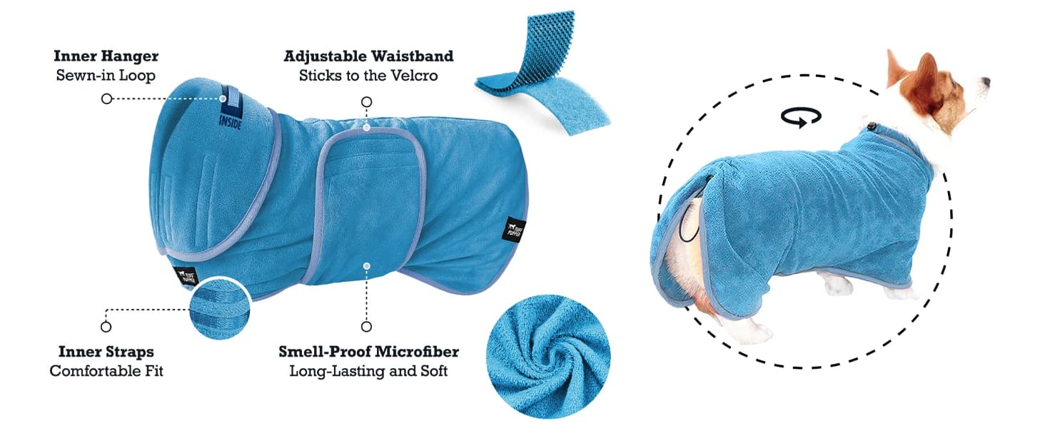 Fast Drying Dog Bath Robe | 800 GSM Plush Dog Towel Bathrobe/Dressing Gown | Super Absorbent Pet/Puppy Bathrobe — product details
