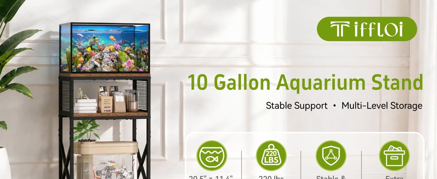 10 Gallon Aquarium Stand — 3-Tier Fish Tank Stand with Wheels — product details