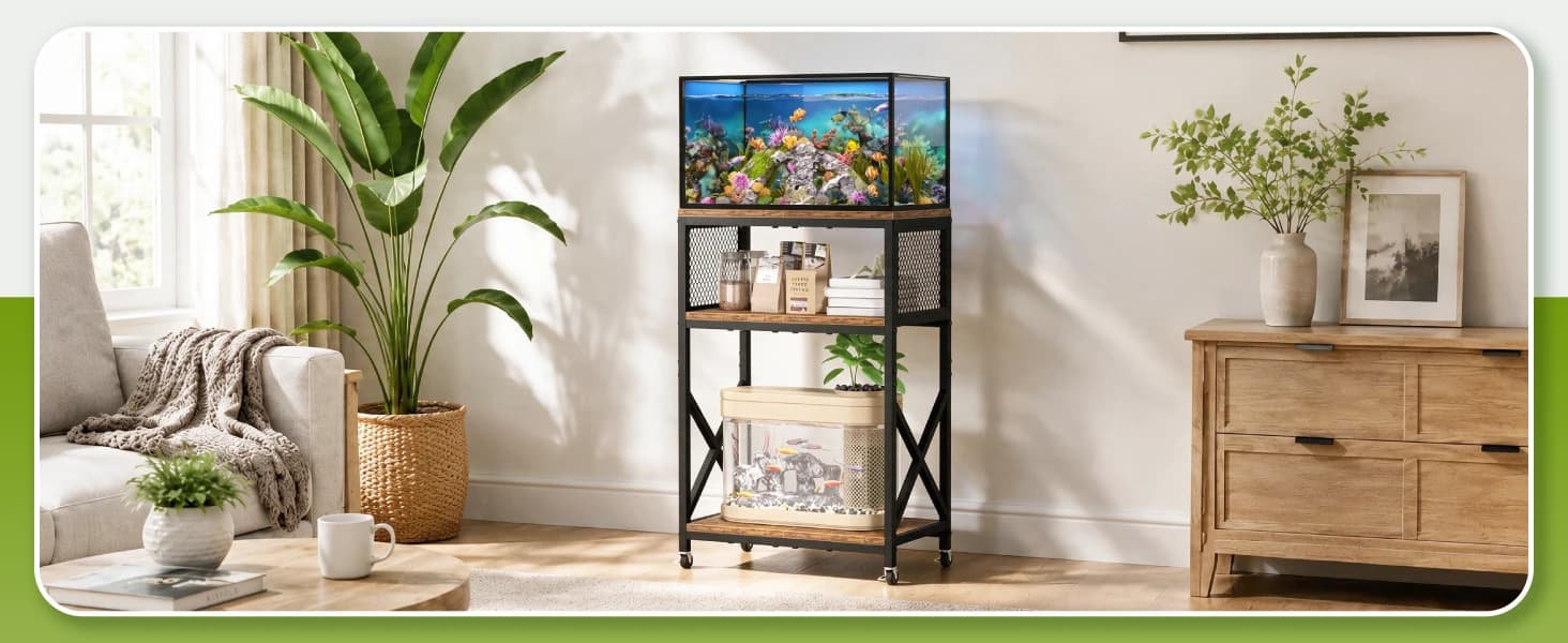 10 Gallon Aquarium Stand — 3-Tier Fish Tank Stand with Wheels — product details