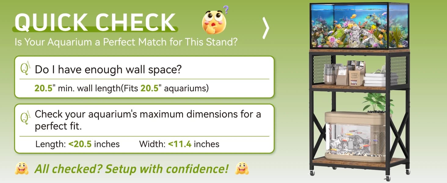 10 Gallon Aquarium Stand — 3-Tier Fish Tank Stand with Wheels — product details