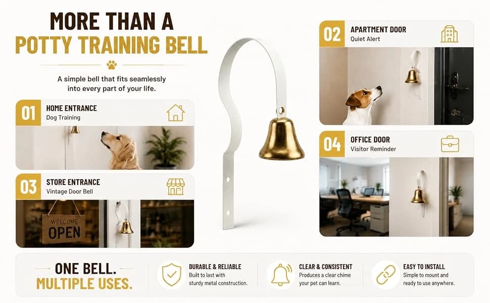 Fixed Metal Dog Doorbell for Potty Training - Heavy Duty Steel Wall Mounted Dog Bell for Door to Ring to Go — product details