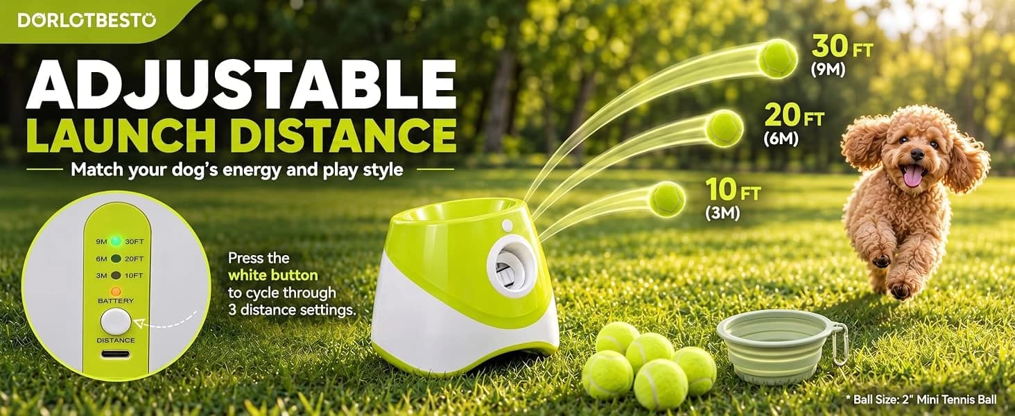 PT5 Automatic Dog Ball Launcher for Small Dogs — 3 Adjustable Launch Distances