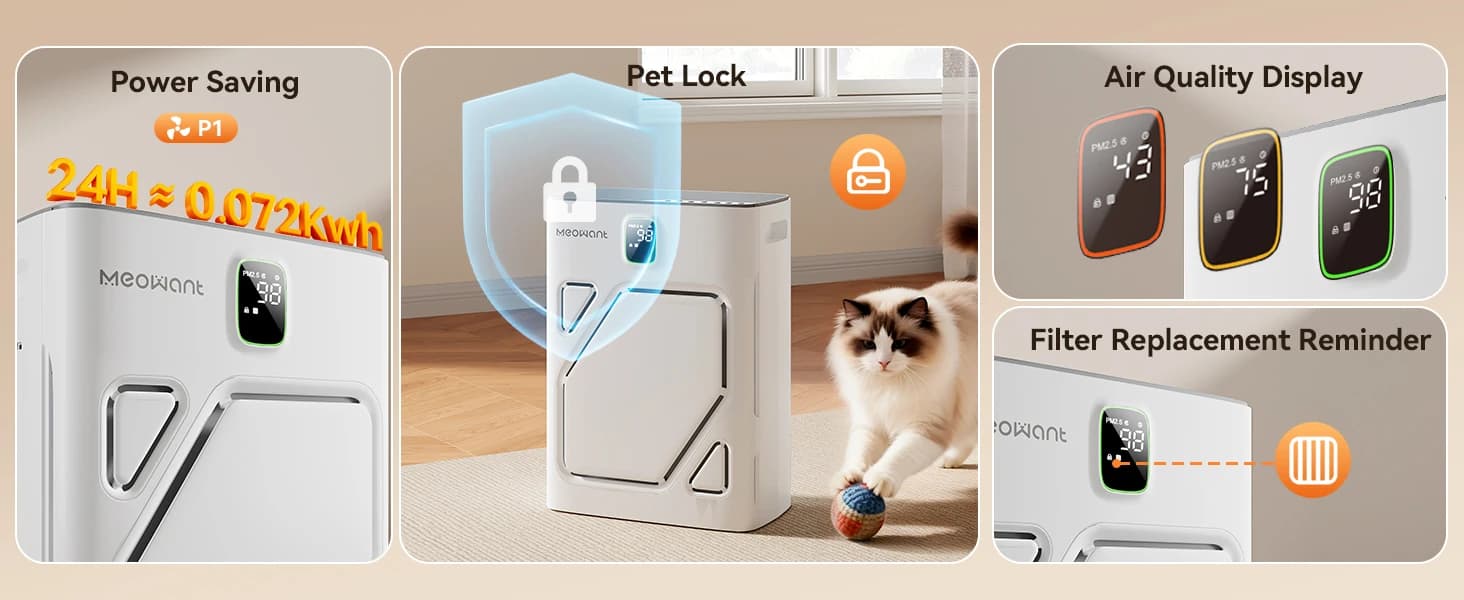 Pet Air Purifier for Home — Dual-sided Intake Air Purifier — Effectively Reduce Odor and Mutifunctional and Convenient