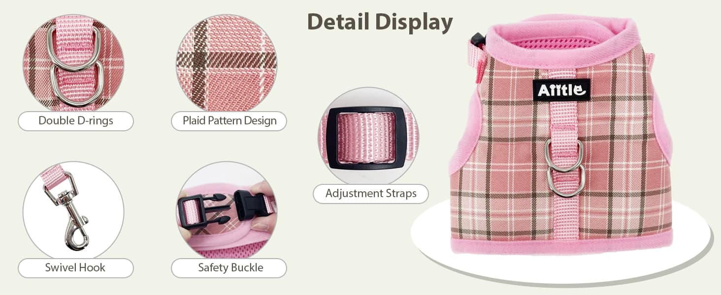 Plaid Breathable Rabbit Harness and Leash Set Escape Proof — product details