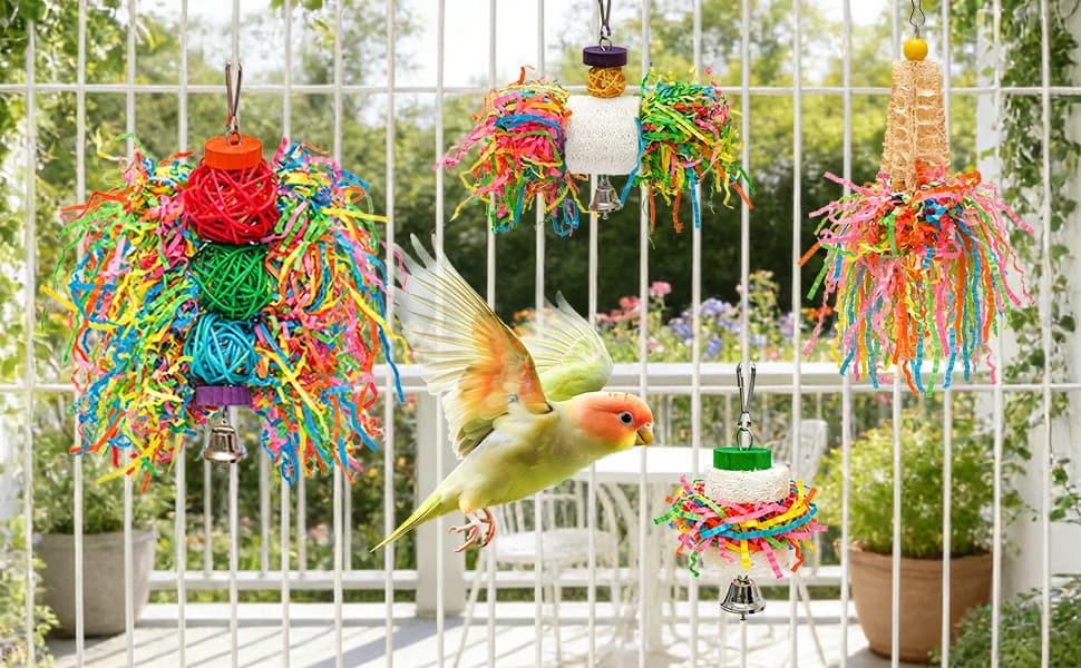 4PCS Bird Parrot Foraging Toys Parakeet Chewing Hanging Toy Shredded Paper Cage Accessories for Small Parrots — product details