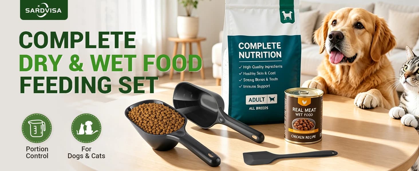 Dog Food Scoop Set with Silicone Can Scraper — product details