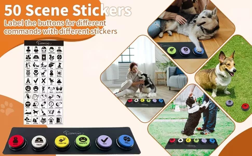 Set of 6 Recordable Buttons with Rubber Mat and 50 Training Stickers — product details