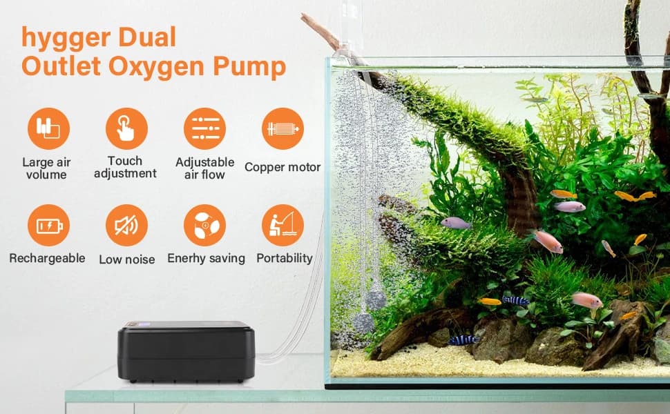 Aquarium Air Pump — Rechargeable Portable Oxygen Pump with Single/Dual Outlets — product details